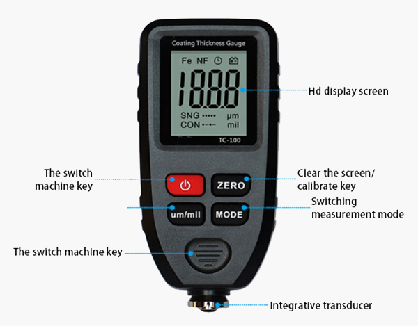 Detail of 0-1300 um digital coating thickness gauge