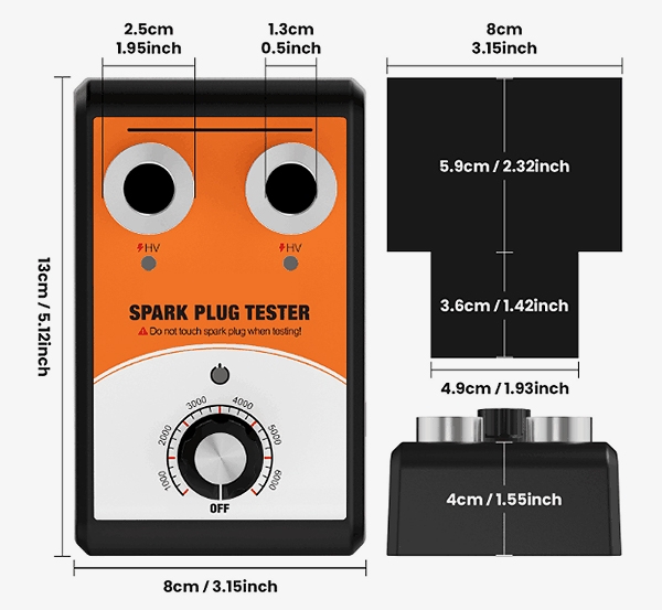 12v car spark plug tester size
