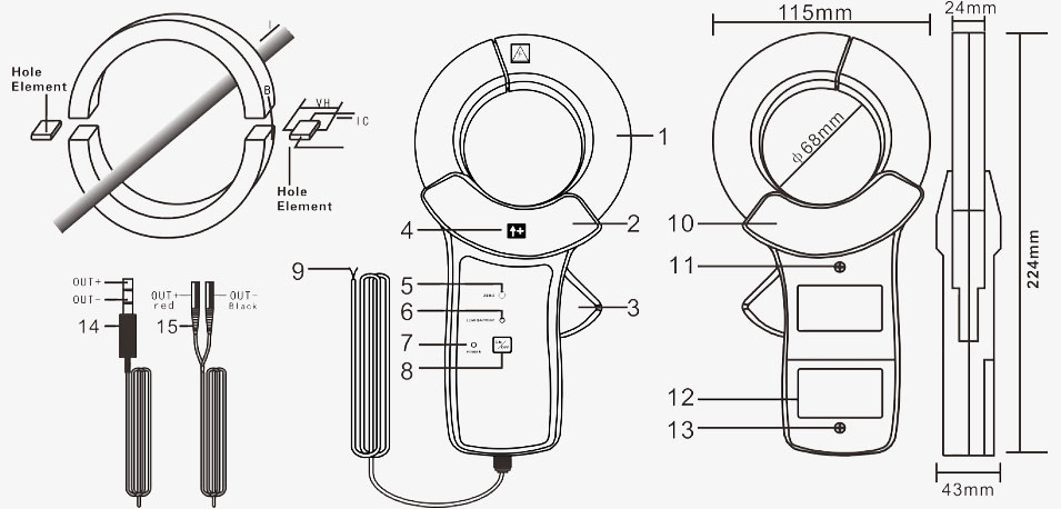 1500A AC DC clamp current transformer dimension