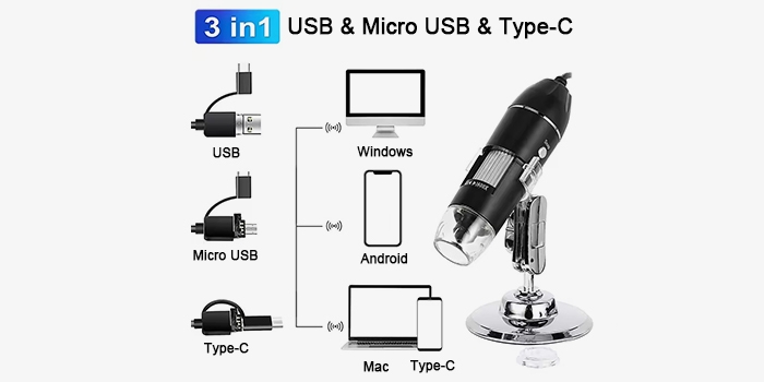 3-in-1 USB digital microscope three-type interfaces