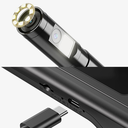 5 inch dual lens industrial endoscope camera lights and charging port