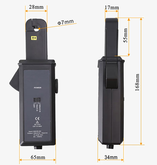 50A AC DC clamp current transformer dimension