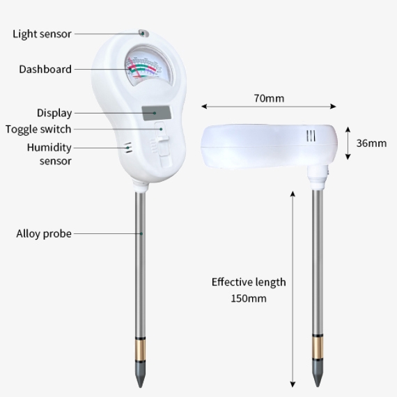 6 in 1 soil tester dimensions
