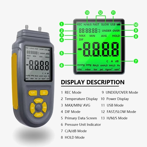 689 kpa digital manometer button details