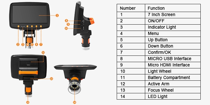 7-inch 1000X digital microscope structure