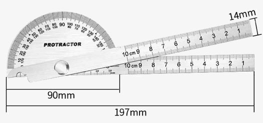 90x150mm two arm angle protractor dimension