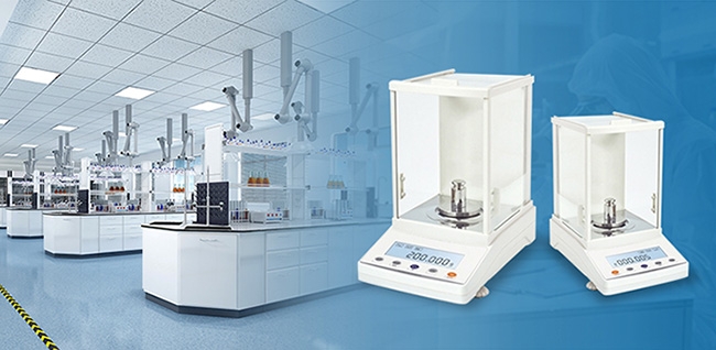 Digital analytical balance in lab