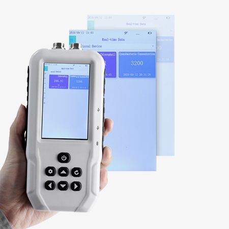 Chlorophyll-a and cyanobacteria water quality tester display