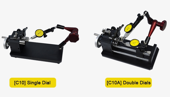 Concentricity measuring instrument with dial indicator detail