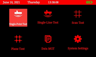 Concrete rebar scanning detector home screen