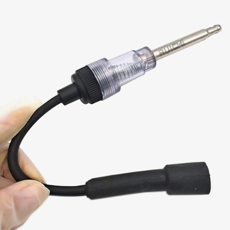 Copper high voltage wire of inline spark plug tester.