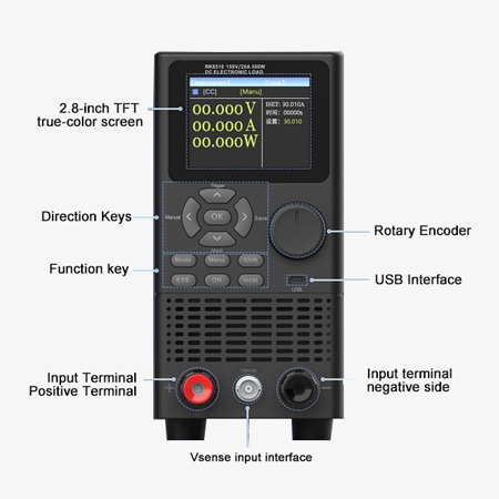 DC electronic load with 2.8-inch TFT true color display