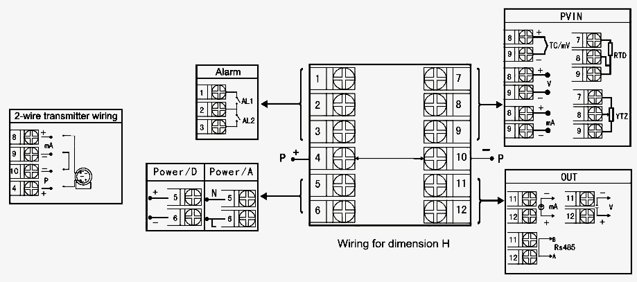 Digita panel meter dimension H wiring