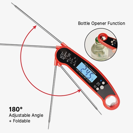 Digital food thermometer with 180 degree folding probe