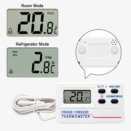 Digital freezer thermometer with two temperature measurement modes