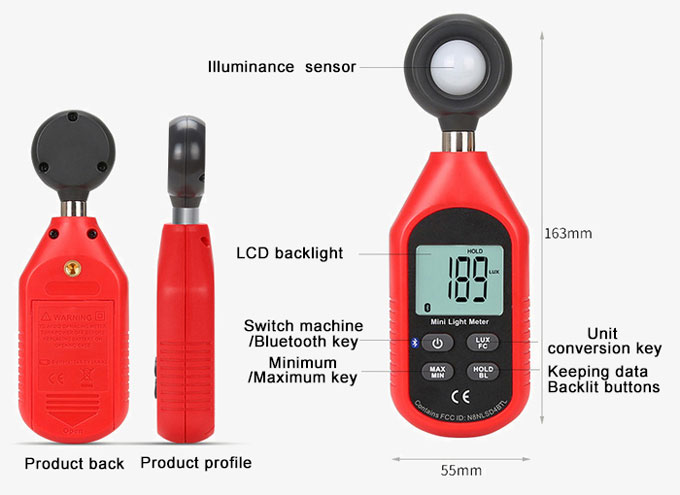 Digital lcd lux light meter dimension