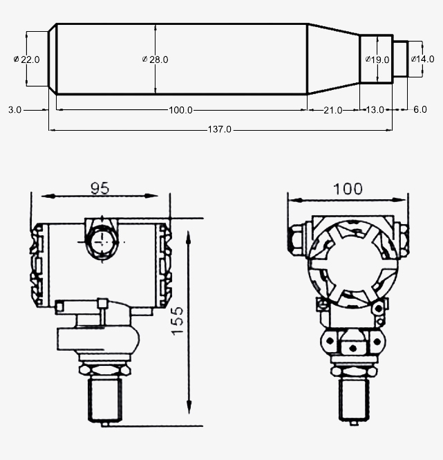 Digital submersible water level transmitter dimension