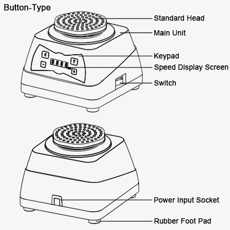 Digital vortex mixer with keypad control structure