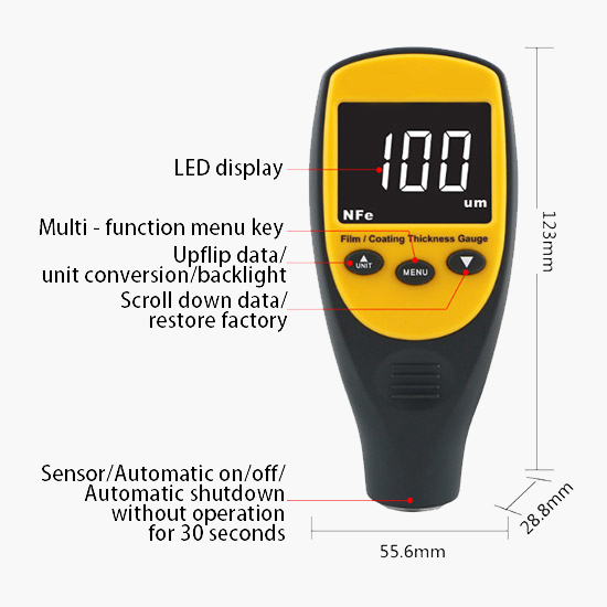 0-1700 um digital coating thickness gauge dimension