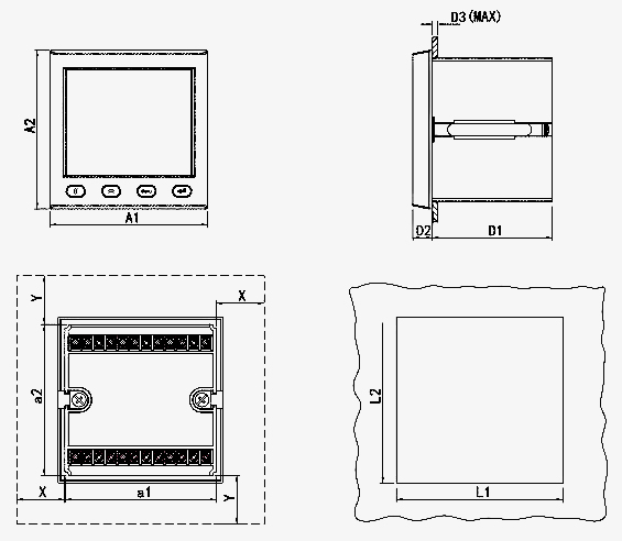 Dimensions of digital ampere meter