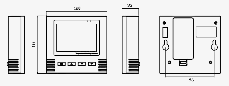 Dimensions of digital temperature and humidity data logger