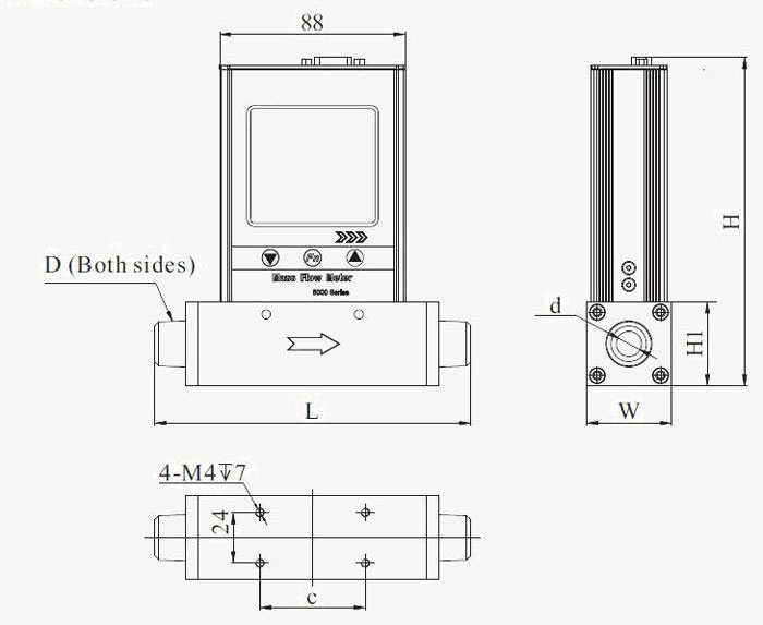 Dimensions of gas mass flow-meter