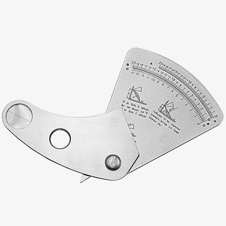 Fan-shaped weld gauge laser-engraved markings