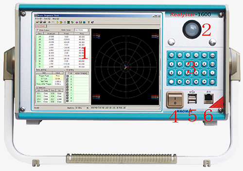 Front panel of 6 phase relay tester