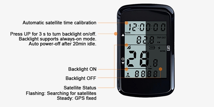 GPS bike computer satellite automatic time calibration