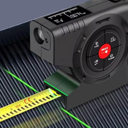 Green laser alignment of digital laser measuring tape