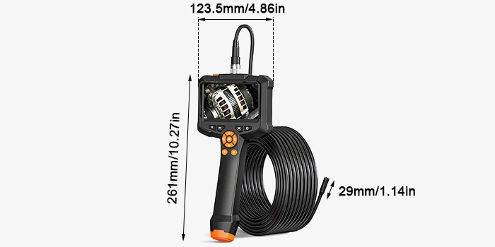 Handheld inspection camera with screen dimensions