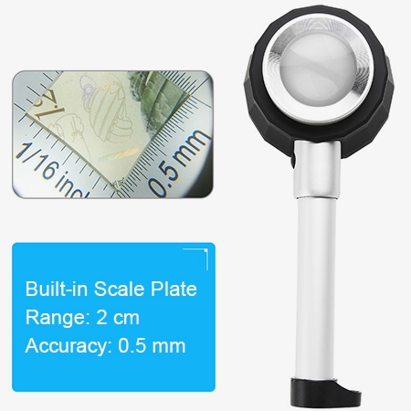Handheld magnifying glass with scale built-in scale