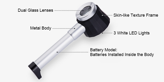 Handheld magnifying glass with scale structures