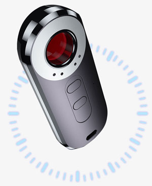 Hidden camera detector with safe sound alarm