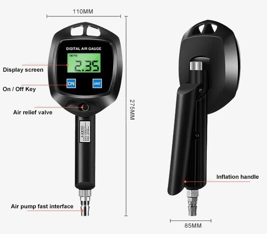 High pressure digital tire gauge details