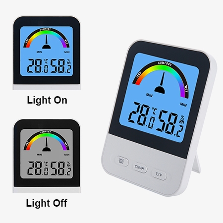 Indoor digital thermometer hygrometer adopts lcd backlit display