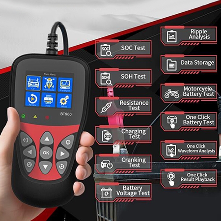 LCD and multi-function buttons for vehicle battery tester