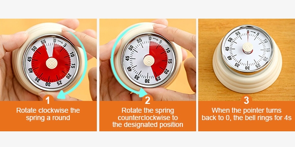 Mechanical kitchen timer operating steps