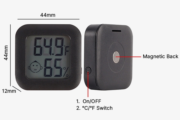 Mini digital thermometer hygrometer structure and dimension