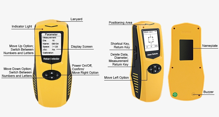 Mini portable concrete rebar scanner product appearance chart 
