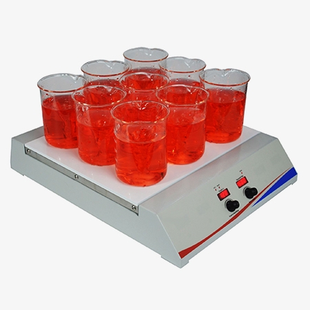 Multi-position magnetic hotplate stirrer 9-position