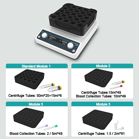 Multi-tube vortex mixer interchangeable modules