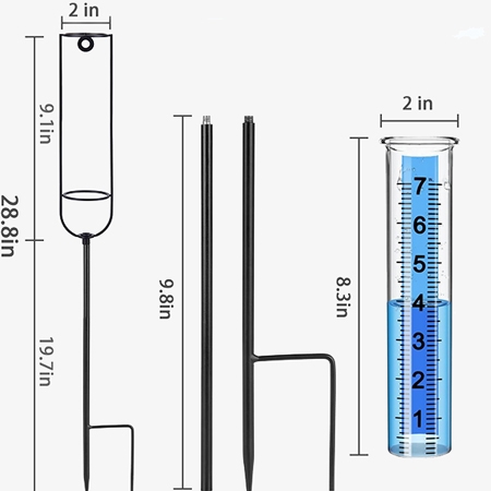 Outdoor glass rain gauge size