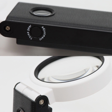 Portable folding magnifying glass light switch