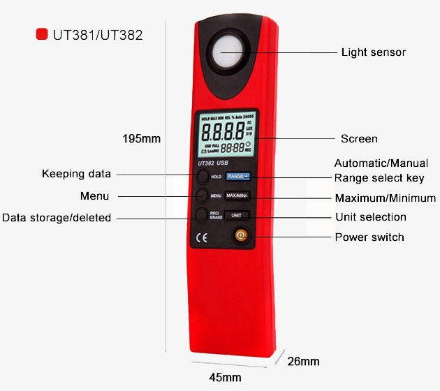 Portable lux meter dimension and details