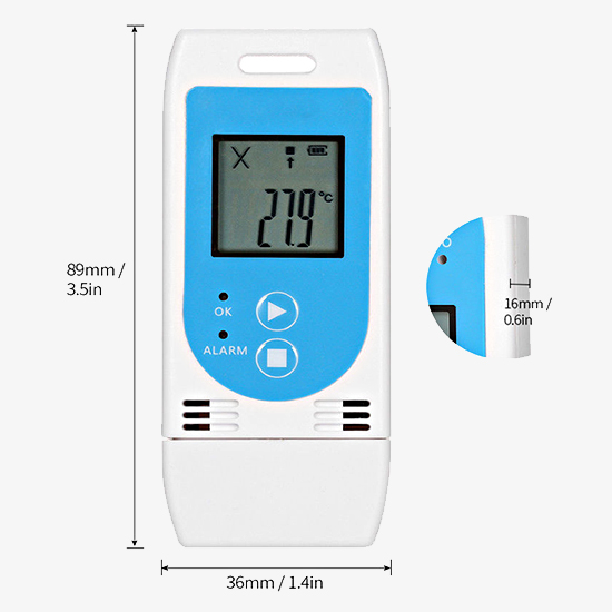 Portable USB temperature and humidity data logger dimension