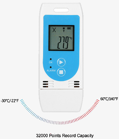 Portable USB temperature and humidity data logger record capacity