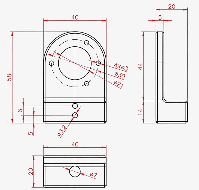 Absolute angle sensor l shaped bracket dimension