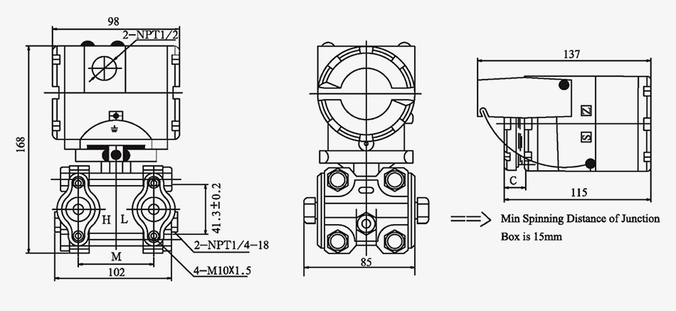 Capacitive differential pressure transducer dimension