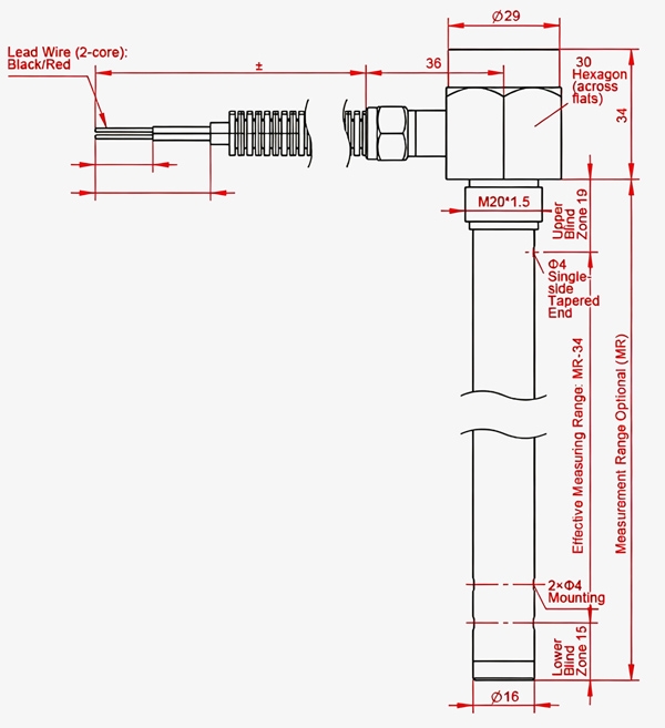 Capacitive fuel level sensor dimension